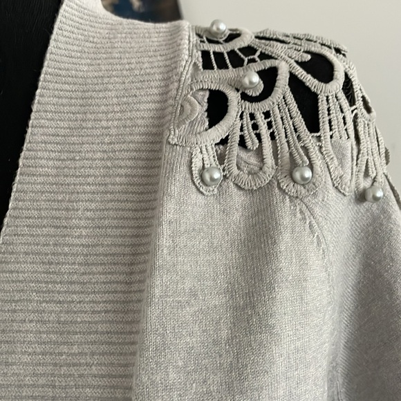Ember Cardigan Sweater Women Size L Gray Lace Beads Embellished Open Front NWT - Picture 10 of 14